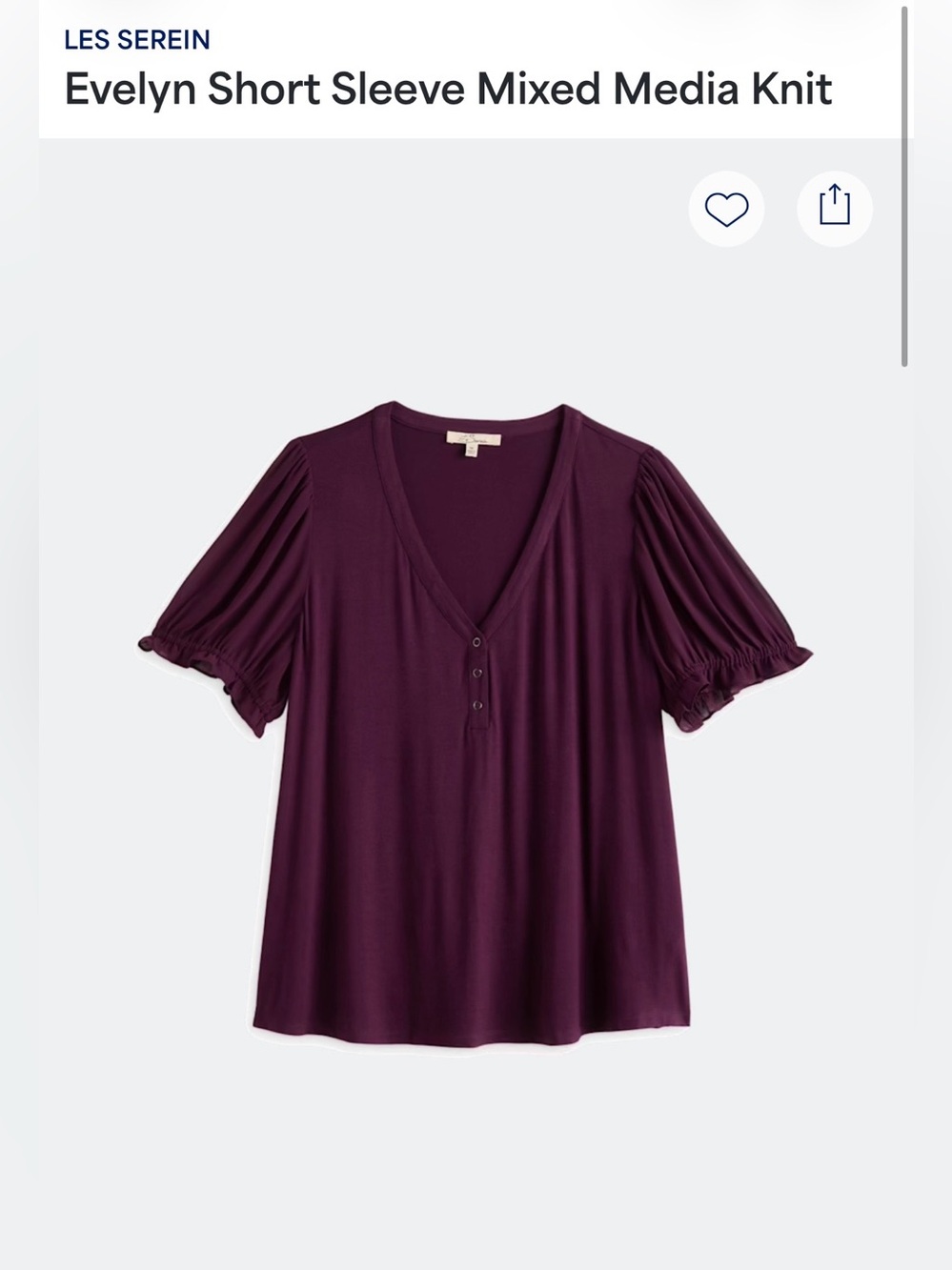 V-Neck Short Sleeve Mixed Media Top in Deep Plum